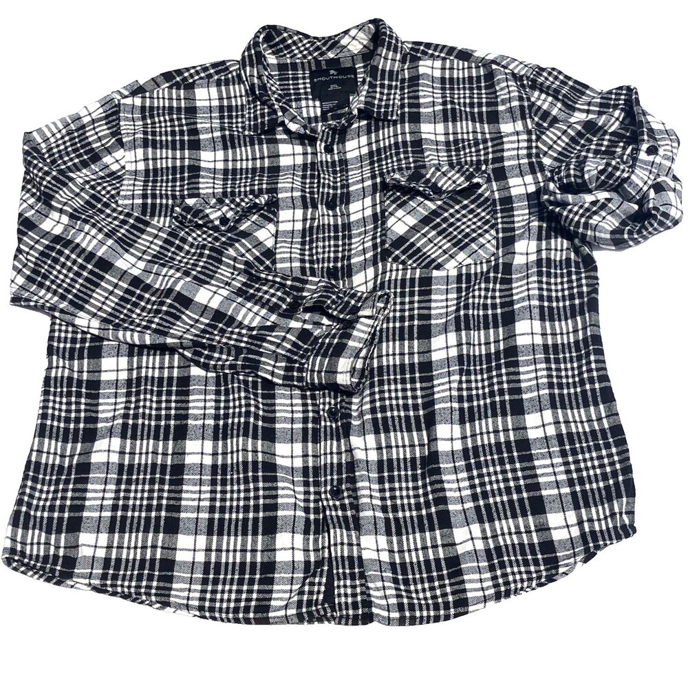 Shouthouse Flannel Shirt Hot Topic Roll Sleeve 2XL Plaid Black White Preppy Gorp